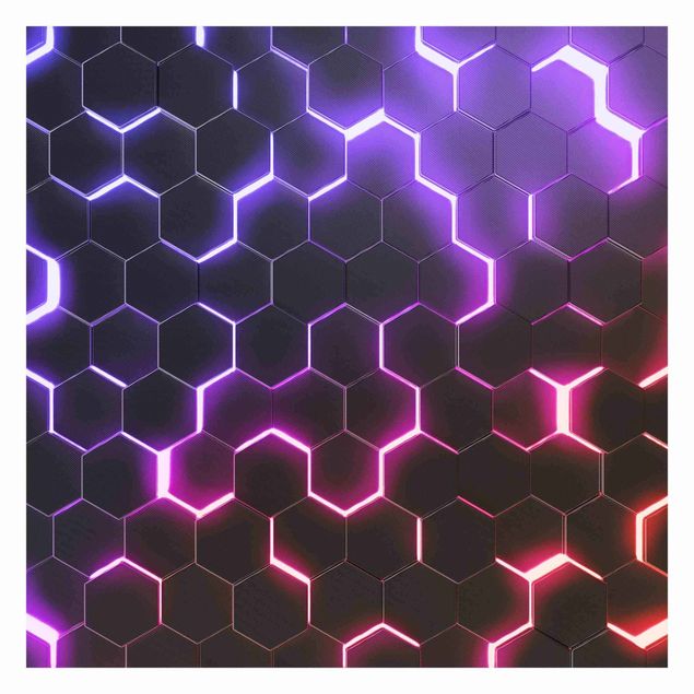 Tapeter Structured Hexagons With Neon Light In Pink And Purple