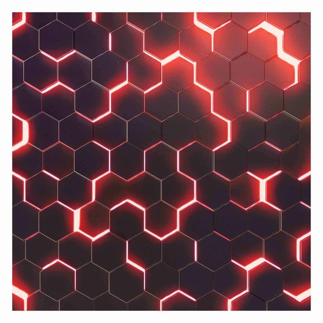 Tapeter Structured Hexagons With Neon Light In Red