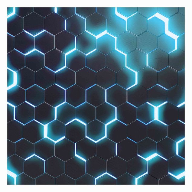 Tapeter Structured Hexagons With Neon Light In Turquoise