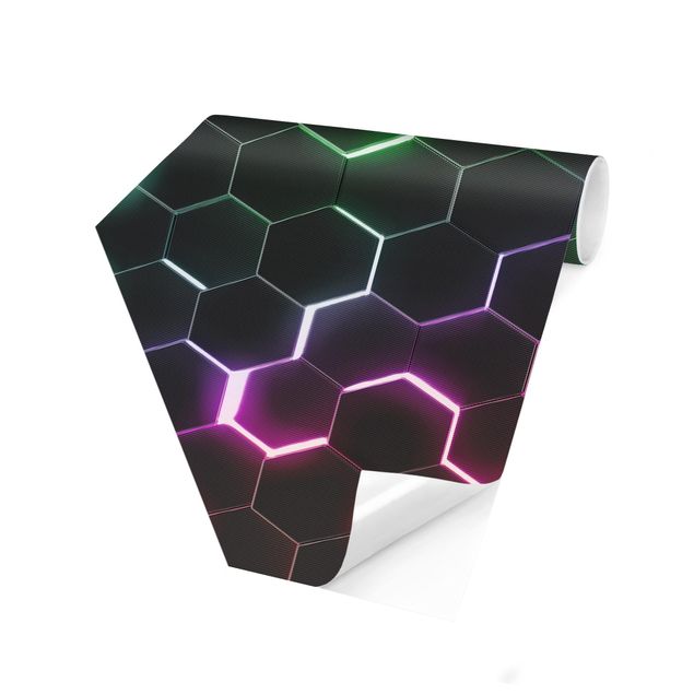Tapeter Hexagonal Pattern With Neon Light