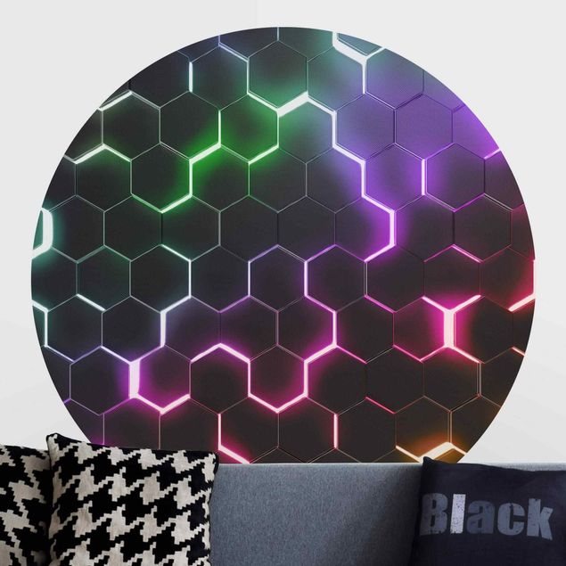 Fototapeter Hexagonal Pattern With Neon Light