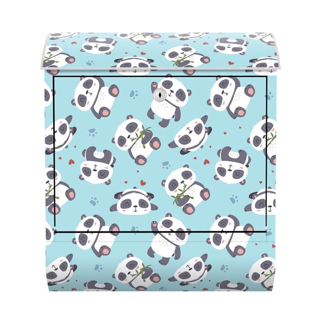 Brevlådor blå Cute Panda With Paw Prints And Hearts Pastel Blue