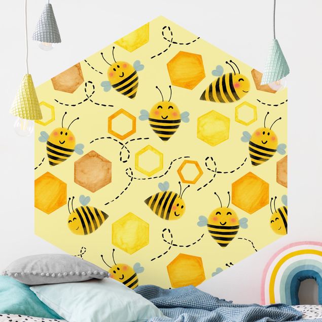 Mönstertapet Sweet Honey With Bees Illustration