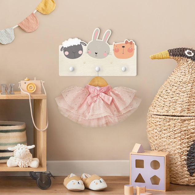 Klädhängare vägg rosa Cute Zoo - Sheep Bunny And Cat
