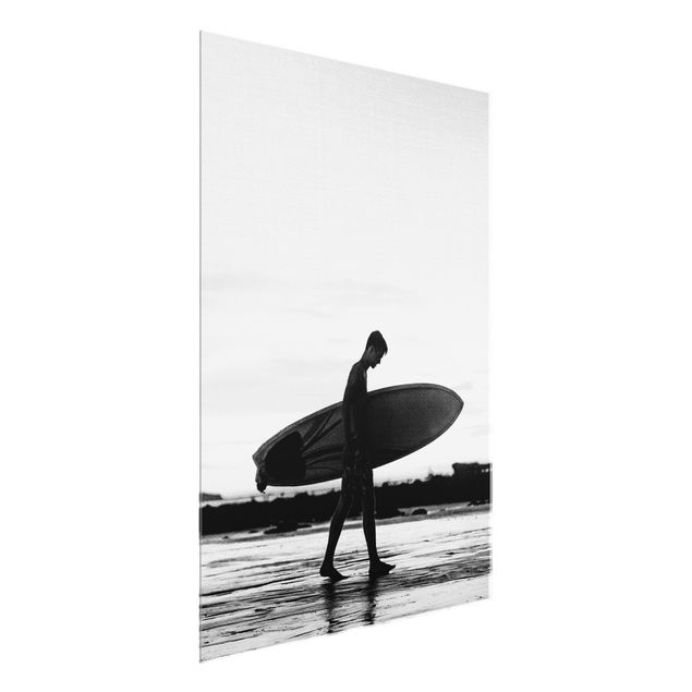 Glastavlor svart och vitt Shadow Surfer Boy In Profile