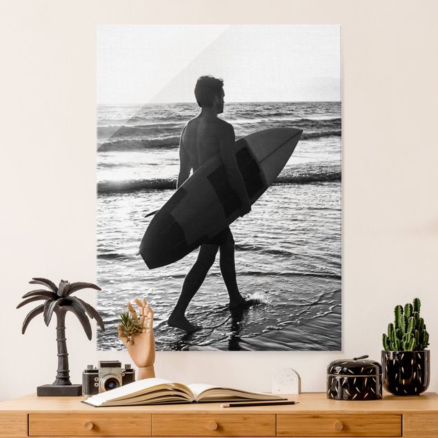 Glastavlor solnedgångar Surfer Boy At Sunset