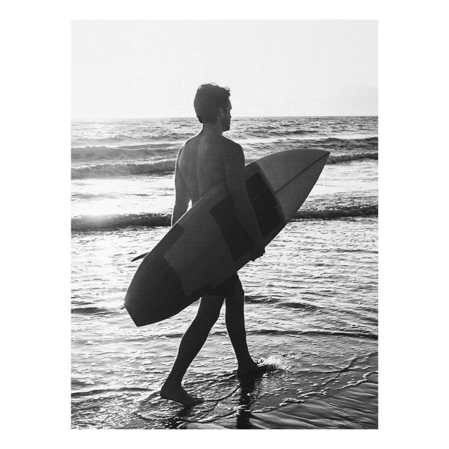 Glastavlor svart och vitt Surfer Boy At Sunset