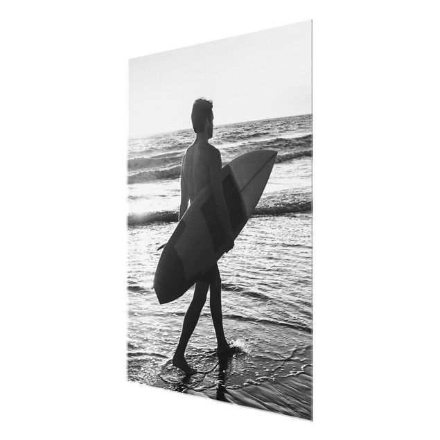 Glastavlor landskap Surfer Boy At Sunset