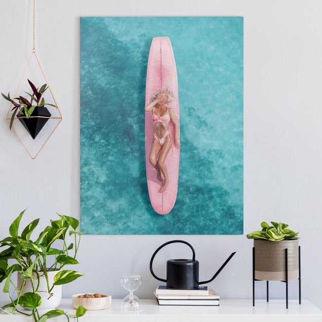 Tavlor landskap Surfer Girl With Pink Board