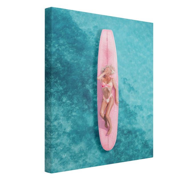 Canvastavlor landskap Surfer Girl With Pink Board