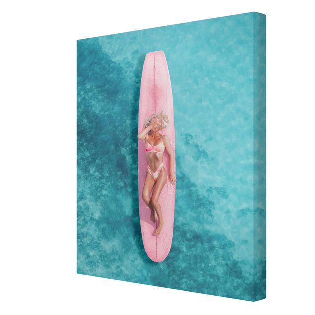 Tavlor natur Surfer Girl With Pink Board