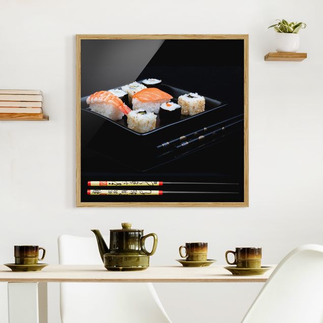 Kök dekoration Sushi With Chop Sticks Black