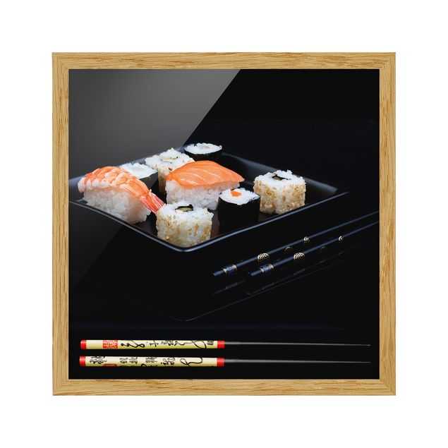 Tavlor svart Sushi With Chop Sticks Black