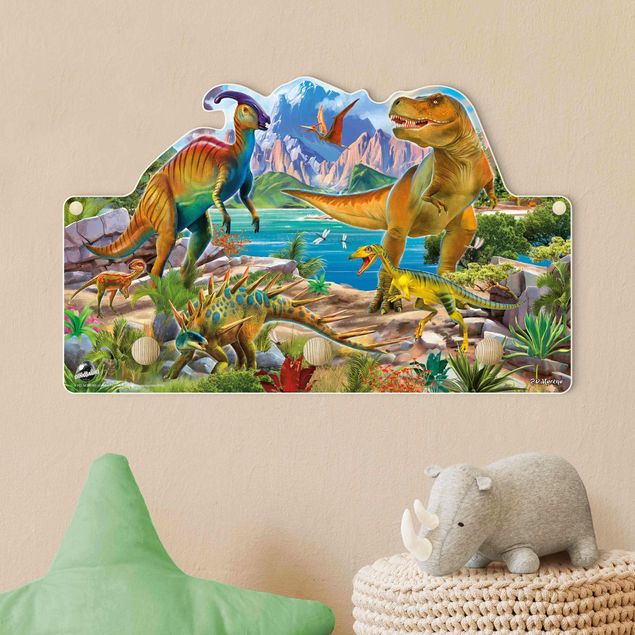 Klädhängare vägg färgglada T-Rex And Parasaurolophus