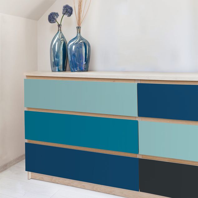 Möbelfolier skåp Deep Sea 4 Stripes Set - Pastel Turquoise Teal Prussian Blue Moon Gray