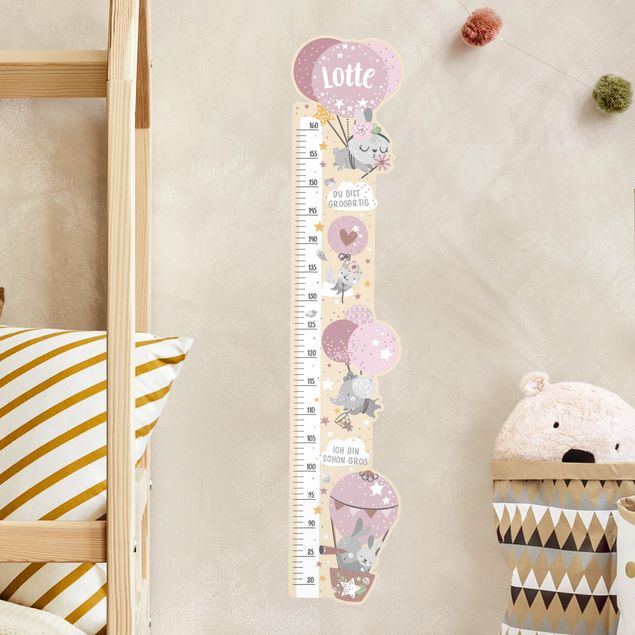 Wallstickers referensmärke Animals In Balloons With Customised Name Pink