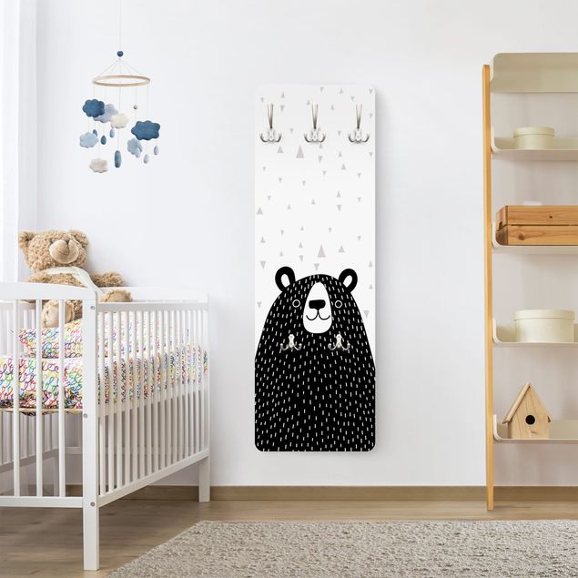 Klädhängare vägg svart och vitt Zoo With Patterns - Bear