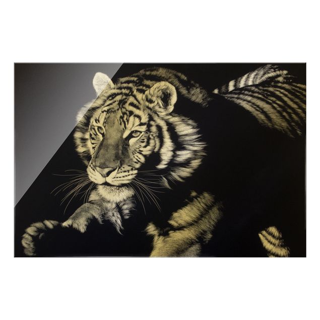 Tavlor modernt Tiger In The Sunlight On Black