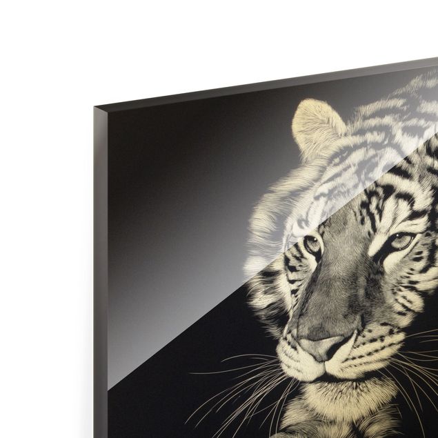 Tavlor svart och vitt Tiger In The Sunlight On Black
