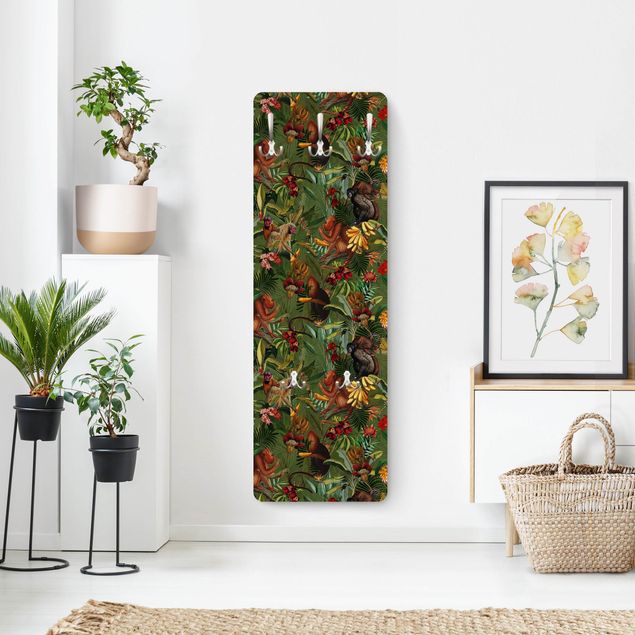 Klädhängare vägg mönster Tropical Flowers With Monkeys