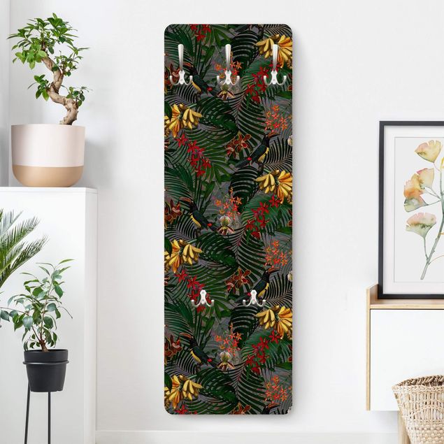 Klädhängare vägg blommor  Tropical Ferns With Tucan Green