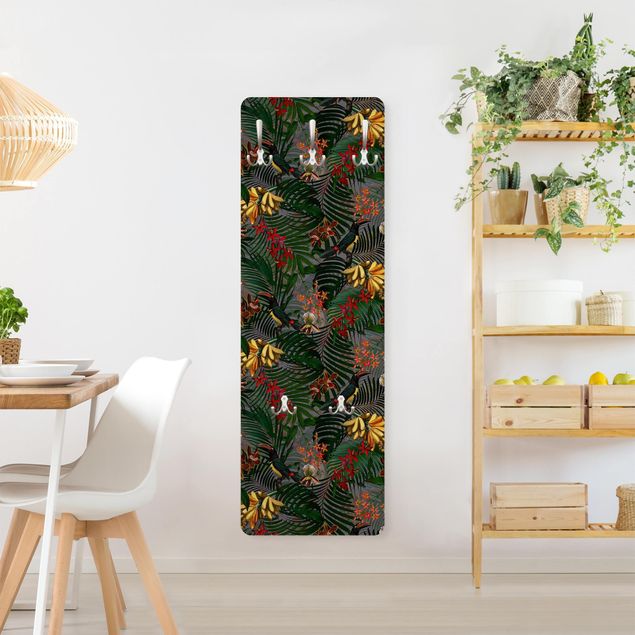 Klädhängare vägg mönster Tropical Ferns With Tucan Green