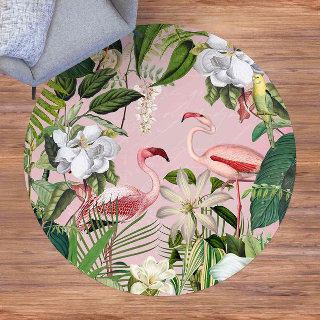 altanmattor Tropical Flamingos With Plants In Pink