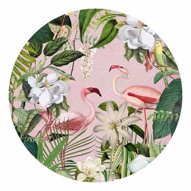 Fototapeter blommor  Tropical Flamingos With Plants In Pink