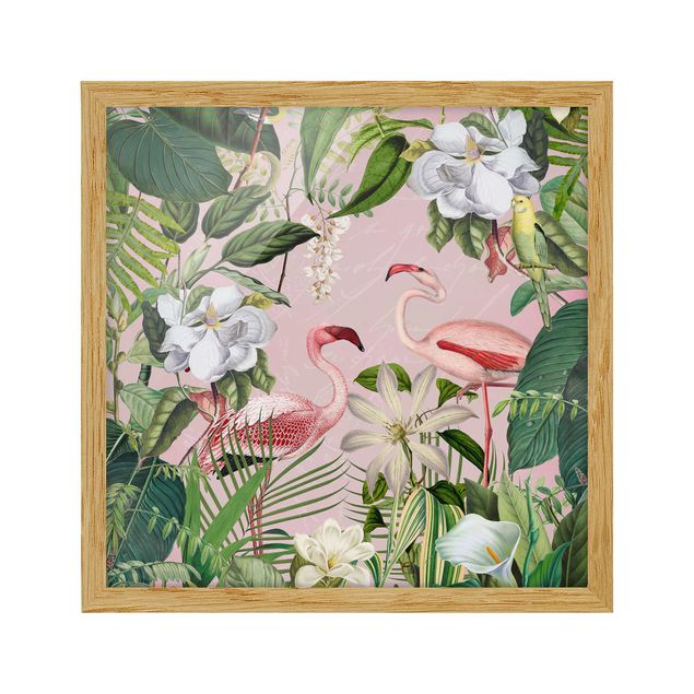 Tavlor blommor  Tropical Flamingos With Plants In Pink