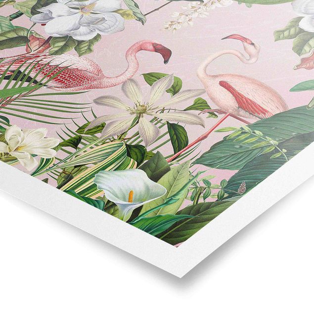 Tavlor rosa Tropical Flamingos With Plants In Pink