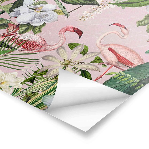 Tavlor Tropical Flamingos With Plants In Pink