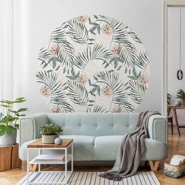 Kök dekoration Tropical Palm Bows With Roses Watercolour
