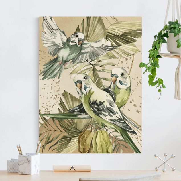 Canvastavlor fåglar Tropical Birds - Green Budgerigar