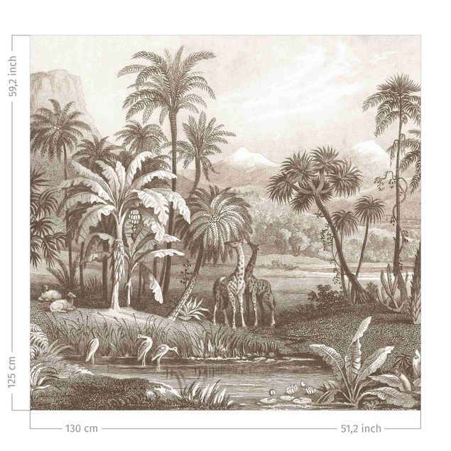 måttbeställd gardin Tropical Copperplate Engraving With Giraffes In Brown
