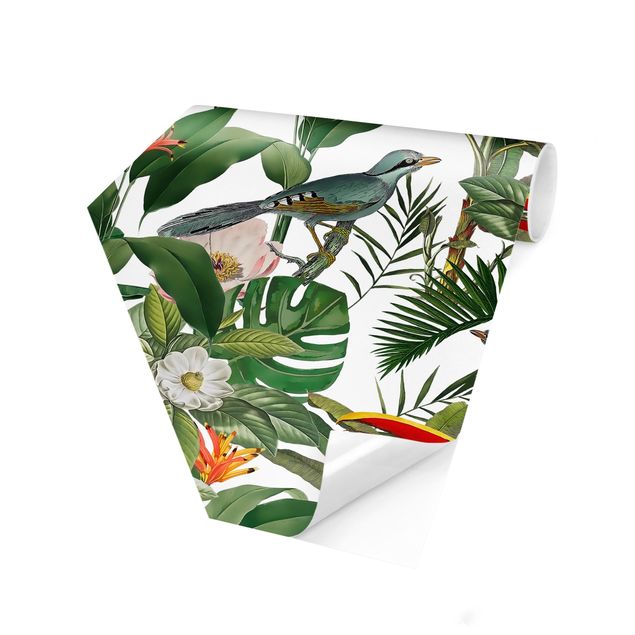Tapeter modernt Tropical Toucan With Monstera And Palm Leaves