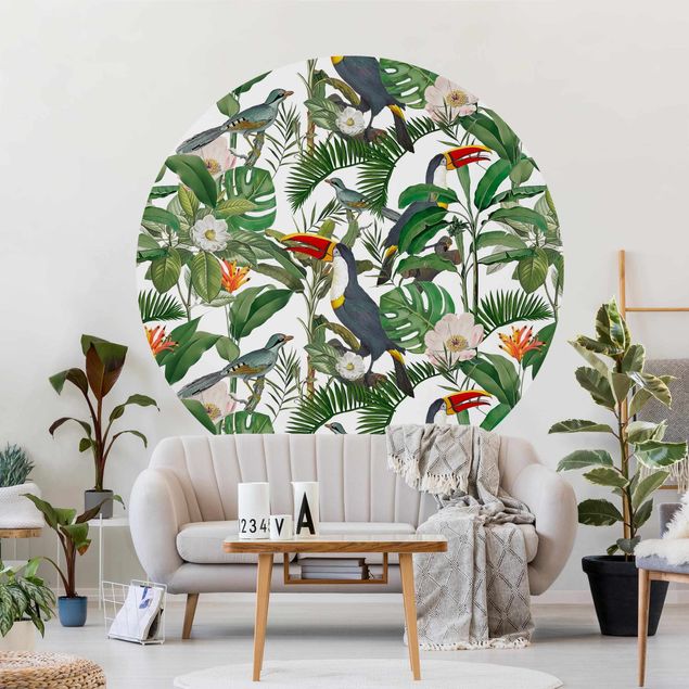 Kök dekoration Tropical Toucan With Monstera And Palm Leaves
