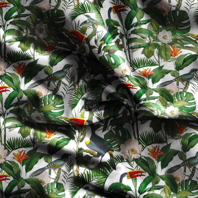 Måttbeställda gardiner Tropical Toucan With Monstera And Palm Leaves