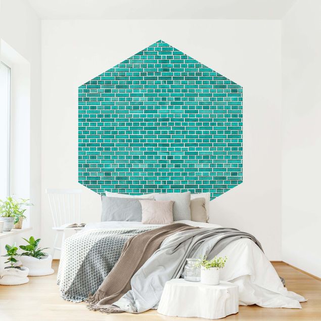 Tapeter industriell Turquoise Brick Wall