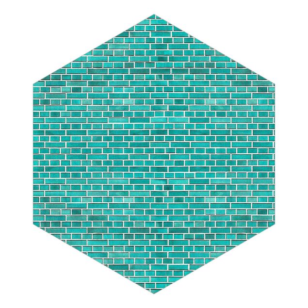 Fototapeter turkos Turquoise Brick Wall