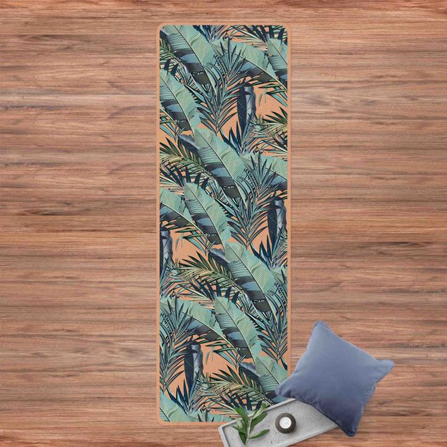 modern matta vardagsrum Turquoise Leaves Jungle Pattern