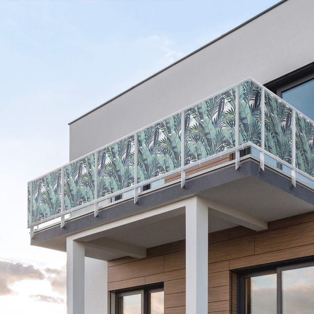 Insynsskydd för balkong väderbeständigt Turquoise Leaves Jungle Pattern