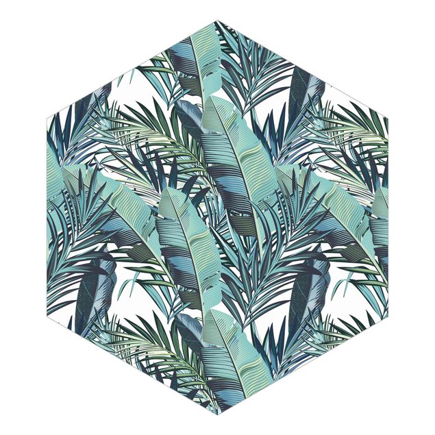 Tapeter Turquoise Leaves Jungle Pattern