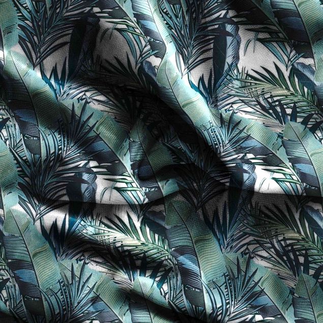 måttsydda gardiner Turquoise Leaves Jungle Pattern