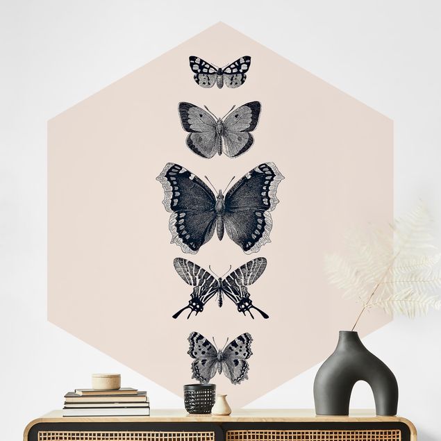 Kök dekoration Ink Butterflies On Beige Backdrop