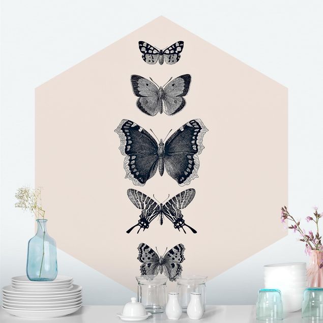 Fototapeter fjärilar Ink Butterflies On Beige Backdrop