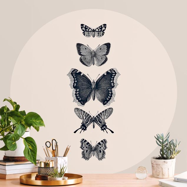 Fototapeter fjärilar Ink Butterflies On Beige Backdrop
