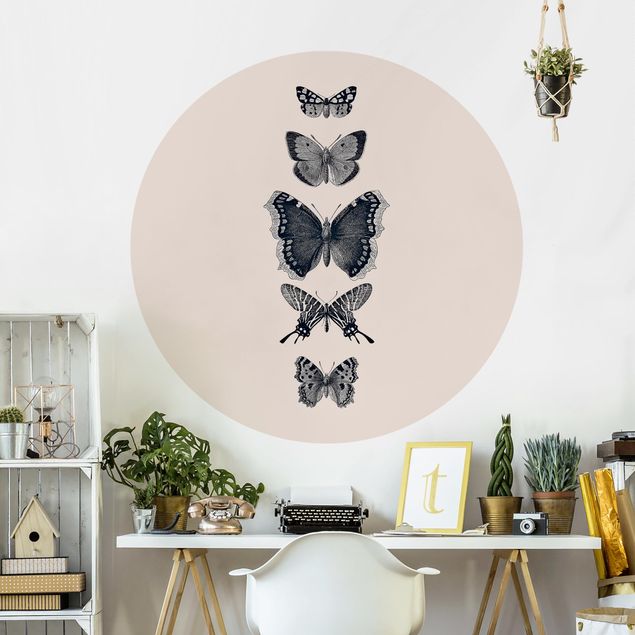 Tapeter modernt Ink Butterflies On Beige Backdrop