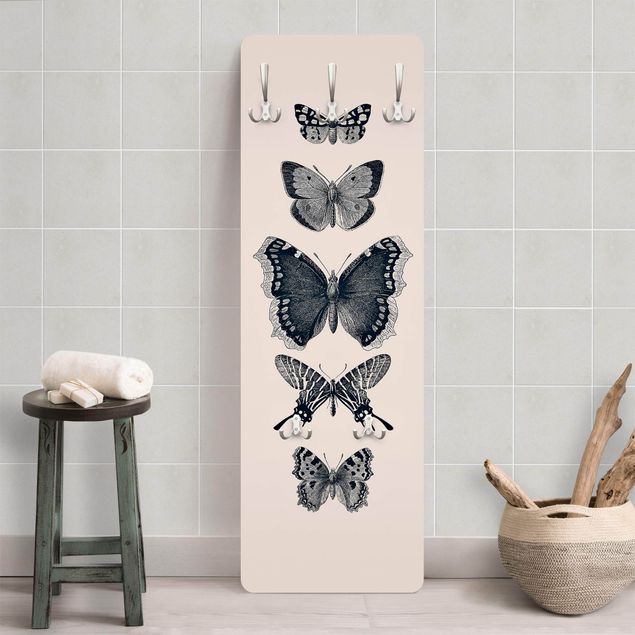 Klädhängare vägg djur Ink Butterflies On Beige Backdrop