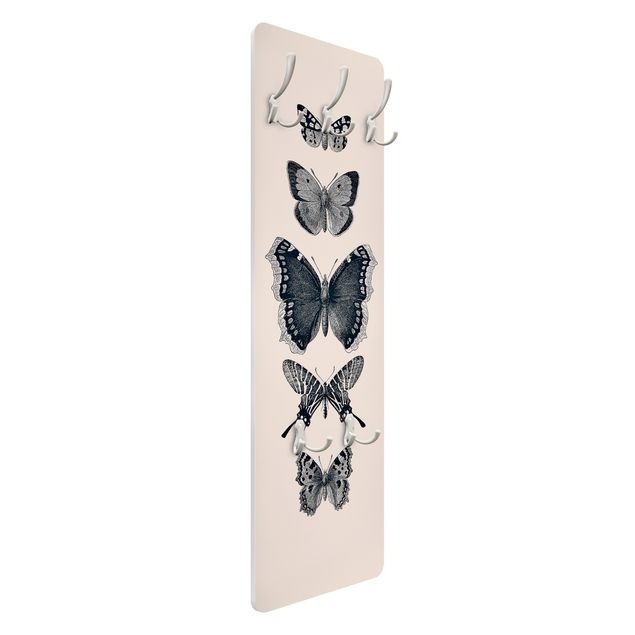Klädhängare vägg Ink Butterflies On Beige Backdrop