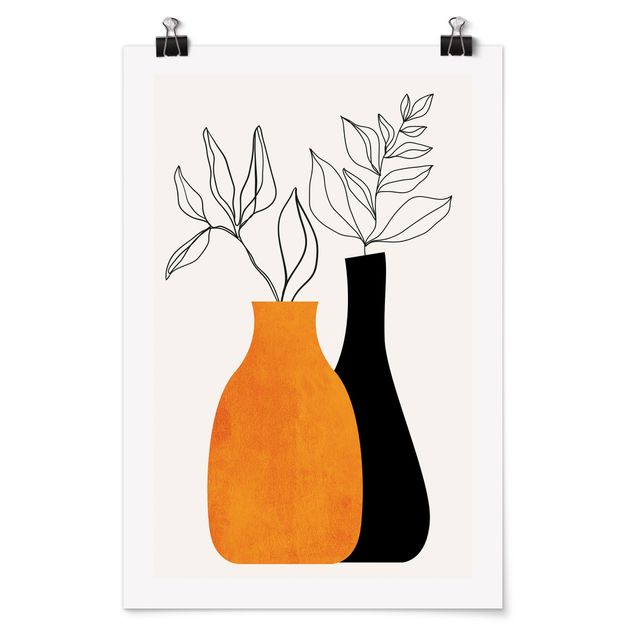 Tavlor orange Vases With Illustrated Branches